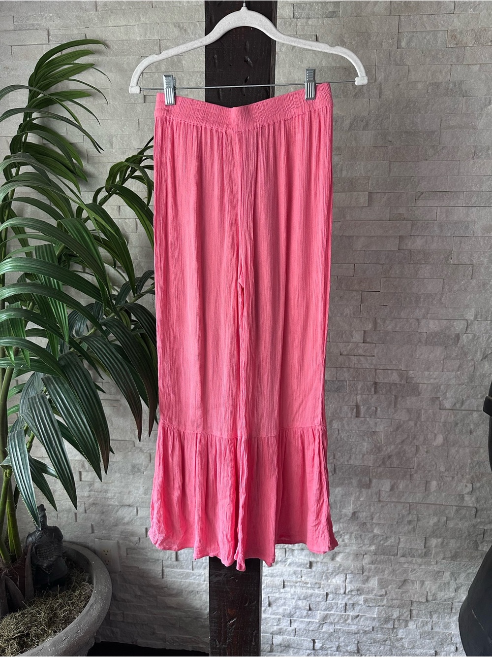 Versona Boutique Coral Pink Tiered Wide-Leg Boho Palazzo Pants Size XS